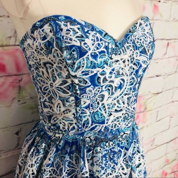 Parker Azalea Strapless Sweetheart-Neck Lace Dress, Glacius Brocatto eyelet midi - Picture 8 of 11